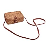 Zerodist Fashion Rattan Bag for Women Straw Bag Brown Purse Handwoven Beach Bohemian Shoulder Purse Womens leather Purse Messenger bag handbag(bread)