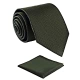 Fortunatever Mens Solid Neckties,Olive Green Ties For Men With Pocket Square+Gift Box,58"×3.35"