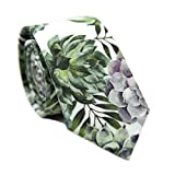 DAZI Men's Skinny Tie Floral Print Cotton Necktie, Great for Weddings, Groom, Groomsmen, Missions, Dances, Gifts. (Aloe)