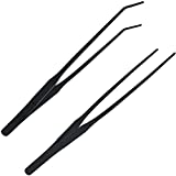 2 Pcs Feeding Tongs, Aquarium Tweezers Stainless Steel Straight and Curved Tweezers Set 27cm/10.6 inches Aquascaping Tools for Hold Worms, Reptiles, Lizards, Bearded Dragon (Black)