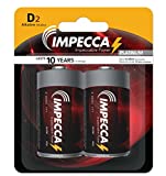 IMPECCA D Alkaline Batteries, High Performance 1.5 Volt LR20, Size D Battery, 2 Pack