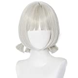 Amback Sayu Cosplay Wig for Game Genshin Impact Women Silver Lolita Short Bob Two Ponytails Costume Wig for Women