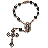 One Decade Catholic Rosary, Auto Rosary, Epoxy Coated Copper, Will Never Tarnish, Black Pearls, Simple Crucifix, with Lobster Clasp