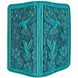 Oberon Design Hummingbirds Embossed Genuine Leather Checkbook Cover, 3.5x6.5 Inches, Teal