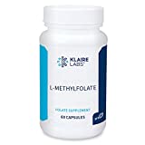 Klaire Labs L-Methylfolate - 1000 mcg Folate Highly Bioavailable, Hypoallergenic 1000 Micrograms (1 Milligram) Metafolin L-5-MTHF (60 Capsules)