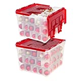 IRIS USA Storage-Bin Holiday Wing-Lid Box with Ornament Dividers, 60 Qt, 2 Pack, Clear/Red, 2 Count
