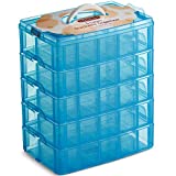 LifeSmart USA Stackable Storage Container Barbie Accessories Storage Pink Adjustable Compartments Compatible with Lego Dimensions Shopkins Littlest Pet Shop Arts and Crafts and More (5 Tier, Blue)