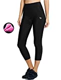 BALEAF Women's Bike Shorts 3D Padded Cycling Pants Capris Biking Tights Leggings Breathable 3/4 Long Spin UPF 50+ Black Line Size L