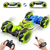Dysaim Gesture RC Car 2.4GHz 4WD Remote Control RC Stunt Car Toy for Kids Gesture Sensor Car 360° Flips Double Sided Rotating with Light Music Sensing RC Stunt Car Gift for Boy 6 - 12 Years Old, Green