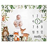 Woodland Baby Monthly Milestone Blanket, Woodland Animals Baby Growth Chart Monthly Blanket, Watch Me Grow Baby Woodland Forest Nursery for New Moms Baby Shower, Includes Marker (50"x40")