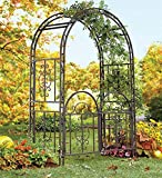 Plow & Hearth Arch Metal Outdoor Garden Arbor with Double Gate | Montebello | 84-in (H) x 53-in (W) x 23-in (D) | Black | Iron Trellis Lattice for Climbing Plants | Wedding | Outdoor Patio Dcor