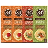 34 Degrees Crisps | Entertaining Variety Pack - 2 Original, 1 Cracked Pepper, 1 Rosemary | Thin, Light & Crunchy Variety Pack Crisps, 4 Pack (4.5oz each)