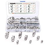 LOKMAN Stainless Steel Single Ear Hose Clamp, 80Pcs 6-23.6mm Crimp Hose Clamp Assortment Kit Ear Stepless Cinch Rings Crimp Pinch Fitting Tools (1/4 inch - 15/16 inch)