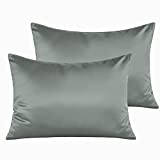 NTBAY 2 Pack Satin Zippered Toddler Pillowcases, Super Soft Luxury and Silky Baby Travel Pillow Covers, 13 x 18 Inches, Dark Grey