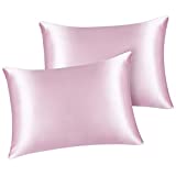 YANIBEST Satin Toddler Pillowcases, 2 Pack Zippered Soft Natural Kids Travel Pillow Covers, 14 x 19 Inches, Pink