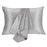 JOGJUE Silk Pillowcase for Hair and Skin 2 Pack 100% Mulberry Silk Bed Pillowcase Hypoallergenic Soft Breathable Both Sides Silk Pillow Case with Hidden Zipper, Standard Size Pillow Cases (Grey)