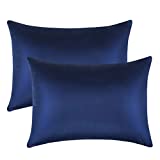 FLXXIE 2 Pack Zippered Satin Toddler Pillowcases, Travel Pillow Covers, Silky Soft and Luxury, 13"x18", Navy