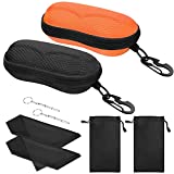 MoKo EVA Semi Hard Shell Sunglasses Case 2 Pack, Unisex Anti-Scratch Protective Eyeglasses Storage Case Eyewear Holder with Metal Hanging Hook Mini Screwdriver for Men Women, Black & Orange