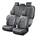 Coverado Car Seat Covers, Premium Nappa Leather Auto Seat Cushions Full Set with Embossed Pattern, Universal Fit Interior Accessories for Most Cars, Sedans, SUVs and Trucks, Gray