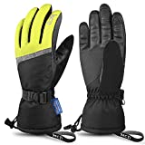 MCTi Ski Gloves,Winter Waterproof Snowboard Snow 3M Thinsulate Warm Touchscreen Cold Weather Women Gloves Wrist Leashes Yellow Medium
