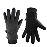 OZERO Winter Gloves Coldproof Snow Work Ski Glove - Deerskin Leather Palm & Polar Fleece Back with Insulated Lining - Windproof Water-Resistant Warm Hands in Cold Weather for Women Men - Gray(L)