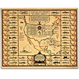 1935 Salt Water Game Fish of North America Map - 11x14 Unframed Print - Great Vintage Decor and Gift for Fishermen Under $15