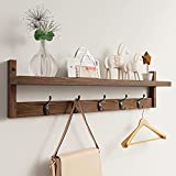 AMBIRD Wall Hooks with Shelf 28.9 Inch Length Entryway Wall Hanging Shelf Wood Coat Hooks for Wall with Shelf Wall-Mounted Coat Hook Rack with 5 Dual Hooks for Bathroom, Living Room, Bedroom (Brown )