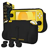 Orzly Grip Case for Nintendo Switch Lite – Case with Comfort Padded Hand Grips, Kickstand, Pack of Thumb Grips - Black