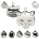 Stainless Steel Cat ID Tags - Engraved Personalized Cat Tags Includes up to 4 Lines of Text with Cat Shape