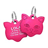 Cat Tag Id, Custom Engraved Cute Aluminum Kittens Name Tags for Collars, Small Cute Kitty ID tag with Split Ring, Safety Lost Personalized Lightweight boy & Girls cat Bling tag