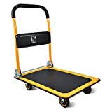 Push Cart Dolly by Wellmax, Moving Platform Hand Truck, Foldable for Easy Storage and 360 Degree Swivel Wheels with 660lb Weight Capacity, Yellow Color