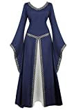 Famajia Womens Renaissance Costumes Medieval Irish Over Dress Victorian Retro Gown Cosplay Long Dress Navy Large