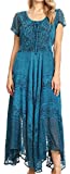 Sakkas 1322 Marigold Embroidered Fairy Dress - Turquoise Blue - S/M