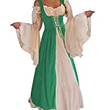 AbaoWedding Womens's Medieval Renaissance Costume Cosplay Chemise and Over Dress (L/XL, Green)