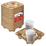 4 Cup Disposable Coffee Tray (75 Count) - Biodegradable and Compostable Cup Holder - Durable Drink Carrier for Hot or Cold Drinks - to Go Coffee Cup Holder for Food Delivery Service, Uber Eats