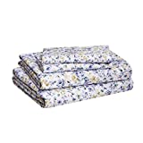 Amazon Basics Lightweight Super Soft Easy Care Microfiber Bed Sheet Set with 14" Deep Pockets - Queen, Blue Floral