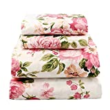 jaycorner 1800 Series Beautiful Bedding Super Soft Egyptian Comfort Sheet Set Floral Pink & Olive (Queen Size)