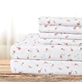 BYSURE Hotel Luxury Printed Bed Sheets Set 6 Piece (Full, Floral-Pink) - Super Soft 1800 Thread Count 100% Microfiber Sheets with Deep Pockets, Wrinkle & Fade Resistant