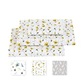 softan Queen Bed Sheet Set, 4 PC Floral Printed Brushed Microfiber Elegant Bedding Set, 1 Flat Sheet,1 Deep Pocket Fitted Sheet, and 2 Pillow Cases, Breathable & Soft Feeling Sheets.
