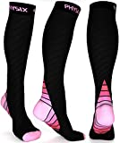 Physix Gear Compression Socks for Men & Women 20-30 mmhg Graduated Athletic for Running Nurses Shin Splints Flight Travel & Maternity Pregnancy - Boost Stamina Circulation & Recovery PNK LXL (1 Pair)