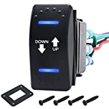 Recoil LAS2 DPDT 20A 12V DC Motor Polarity Reversing Momentary Rocker Switch with Pigtail Wire Actuator Up/Down Blue LED with Aluminum Plate Adaptor and Carling Switch Adaptor for New Polaris Cutout