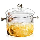 Jucoan 1.5L/50oz Glass Saucepan with Cover, Heat Resistant Glass Stovetop Cooking Pot with Lids for Pasta Noodle, Soup, Milk, Baby Food