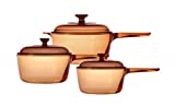 Visions 1 Litre/ 1.5 Litre/ 2.5 Litre 6-Piece Pyroceram Glass Saucepan Set, Brown