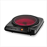 Ovente Electric Single Infrared Burner 7 Inch Ceramic Glass Hot Plate Cooktop with 5 Level Temperature Control & Easy Clean Stainless Steel Base, Portable Stove for Home Dorm Office, Black BGI101B