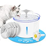 Cat Water Fountain, 2.5L LED Automatic Pet Drinking Fountain Dry-Tolerant Dog Water Dispenser with 4 Filters, 2 Spouts and 1 Silicone Mat, Provide Fresh Water for Cats and Small to Medium Dogs