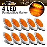 Partsam 10Pcs 6-5/8 Amber Led Side Marker Lights 4LED Chrome Surface Mount with Bullet Plugs Waterproof Replacement for Peterbilt/Kenworth/Freightliner Led Cab Panel Marker Lights Sealed