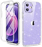 Diaclara Compatible with iPhone 12 Case/iPhone 12 Pro Case Glitter with [Built-in Screen Protector Touch Sensitive Anti-Scratch] Full Body Protection Sparkly Clear Case (Sparkly Clear)