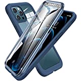 Diaclara Designed for iPhone 12 Pro Max Case, Full Body Rugged Case with Built-in Touch Sensitive Anti-Scratch Screen Protector, Soft TPU Bumper Case for iPhone 12 Pro Max 6.7" (Dark Blue and Clear)