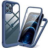 Miracase Shockproof Case Designed for iPhone 12 Pro Max 6.7", Built-in Touch Sensitive Anti-Scratch Screen Protector, Pass 20 ft. Drop Test Military-Grade Phone Protective Cover - Navy Blue & Clear