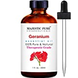 MAJESTIC PURE Geranium Essential Oil - Therapeutic, 100% Pure & Natural Rose Geranium Oil - Geranium Oil for Skin, Hair Growth, Body, Massage, Aromatherapy, Diffuser, Candle & Soap Making - 1 fl oz